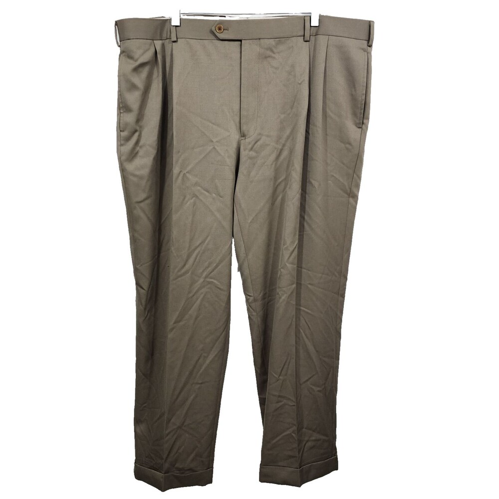 Brooks Brothers Madison Fit Pleated Dress Pants Olive Brown 100% Wool Mens 44X30